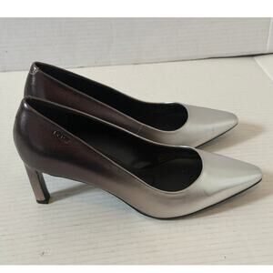 Women's DNKY Pewter/Silver leather Slip On Pump High Heels Dress Shoe Sz 6.5